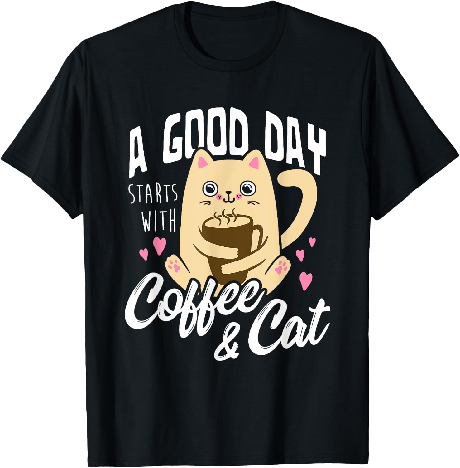 Cat & Coffee Mug - Funny Cat Lover Gift Women T-Shirt - T-Shirt | Black