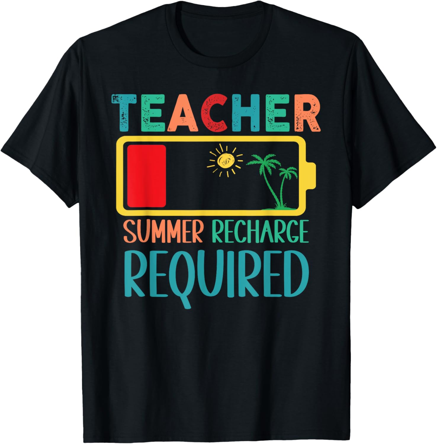 Teacher Summer Recharge Required Funny Last day of School Women Girls Kids T-Shirt - T-Shirt | Black