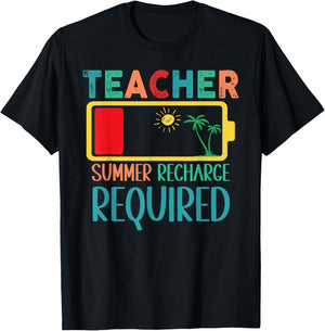 Teacher Summer Recharge Required Funny Last day of School Women Girls Kids T-Shirt - T-Shirt | Black