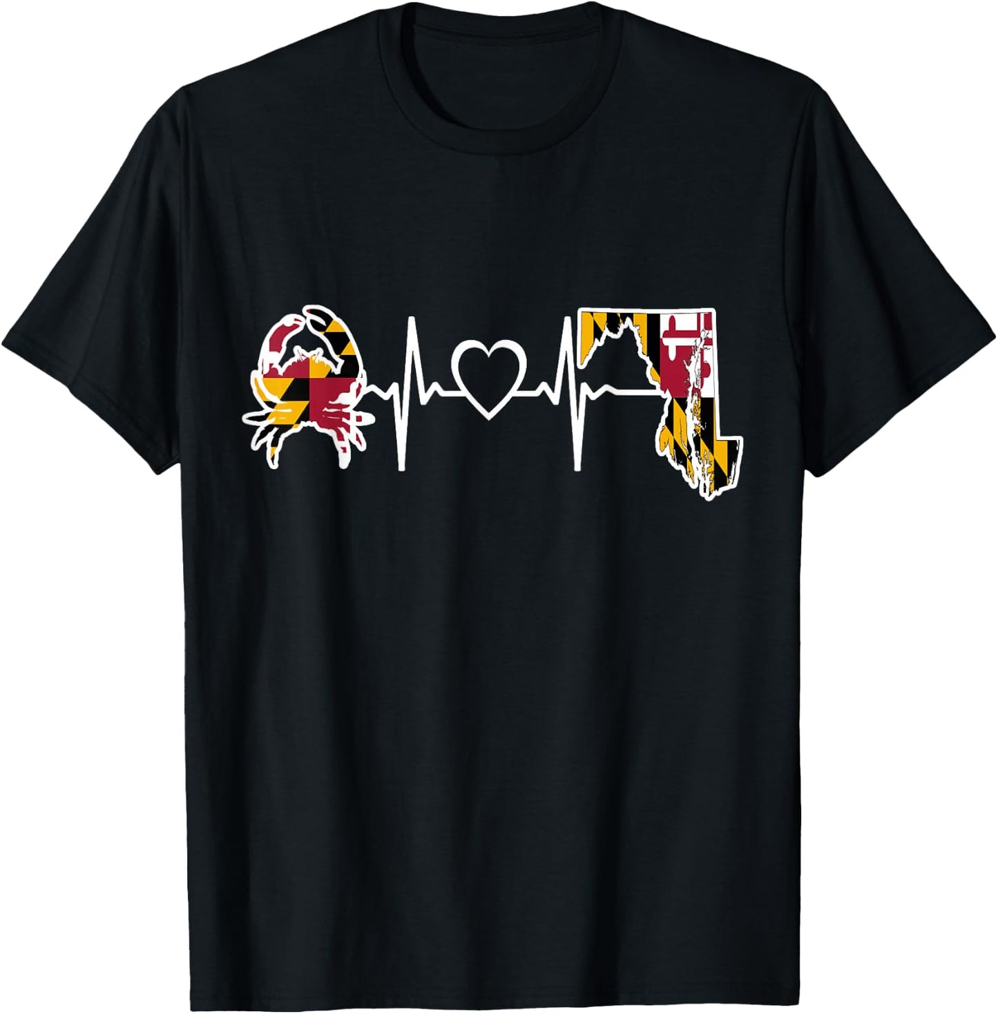 Maryland Flag Shirt Maryland Crab State Flag Heartbeat T-Shirt - T-Shirt | Black