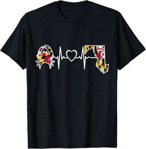 Maryland Flag Shirt Maryland Crab State Flag Heartbeat T-Shirt - T-Shirt | Black