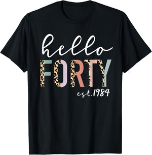 Hello Forty Est 1984 40-Year-Old Women Leopard Print T-Shirt - T-Shirt | Black