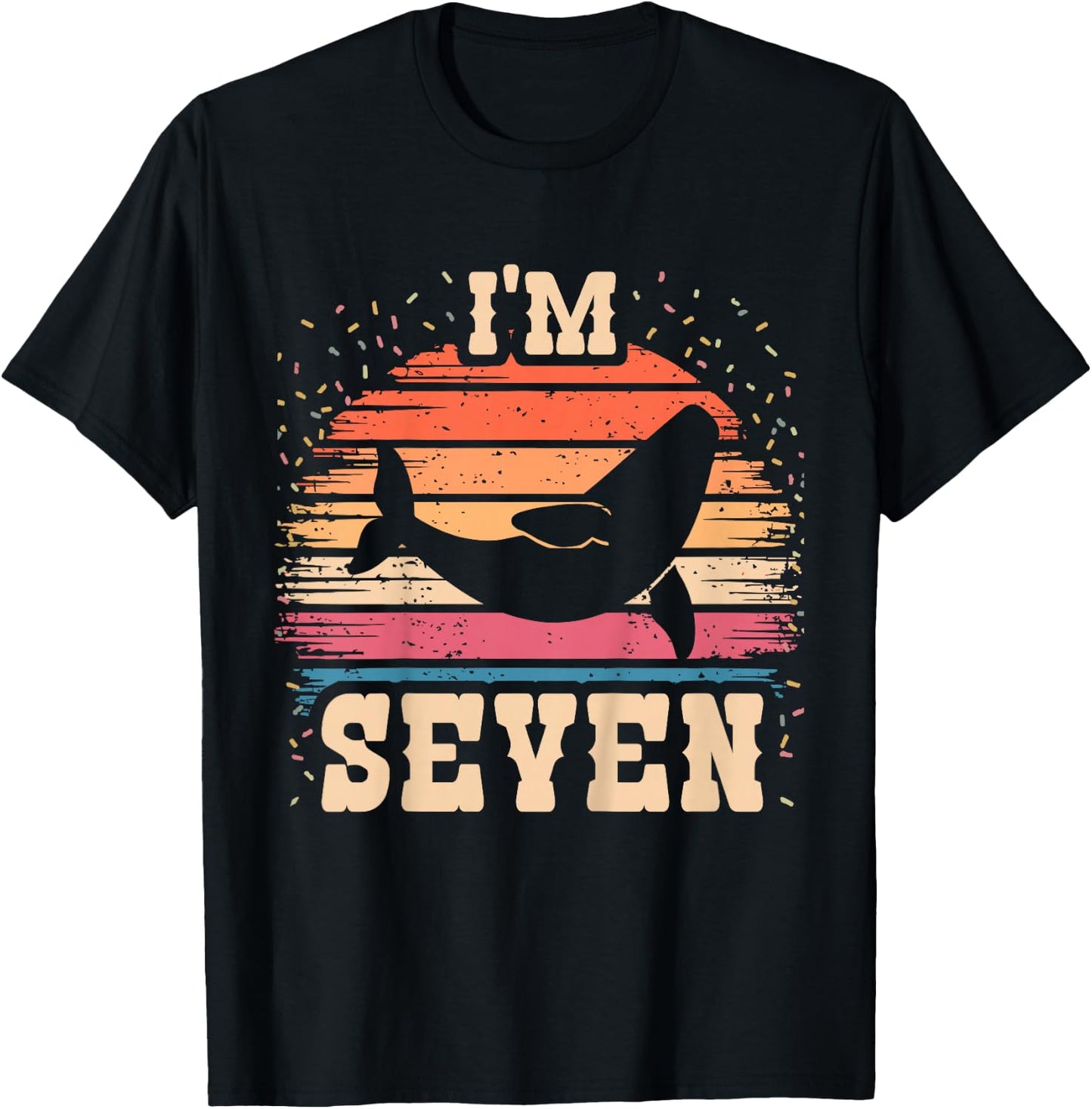 Whale 7 Year Old Birthday Boy Girl 7th Whale Birthday T-Shirt - T-Shirt | Black