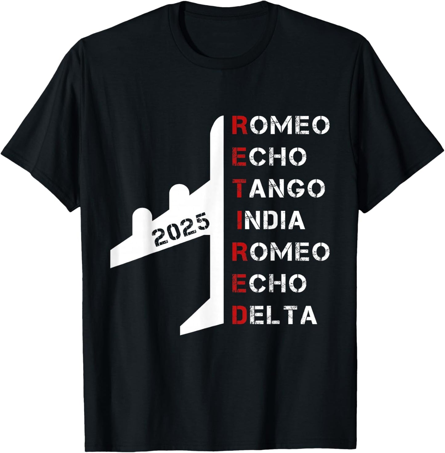 Retired Pilot 2025 Phonetic Alphabet Retirement Gift T-Shirt - T-Shirt | Black