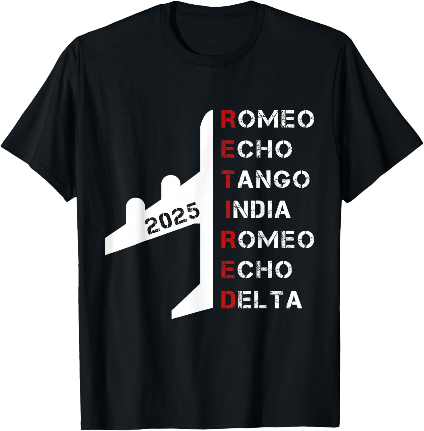 Retired Pilot 2025 Phonetic Alphabet Retirement Gift T-Shirt - T-Shirt | Black