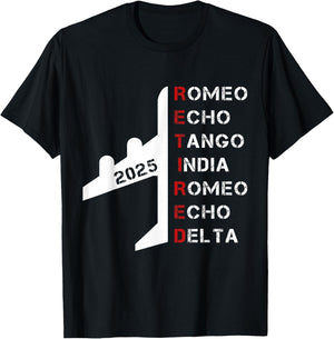Retired Pilot 2025 Phonetic Alphabet Retirement Gift T-Shirt - T-Shirt | Black