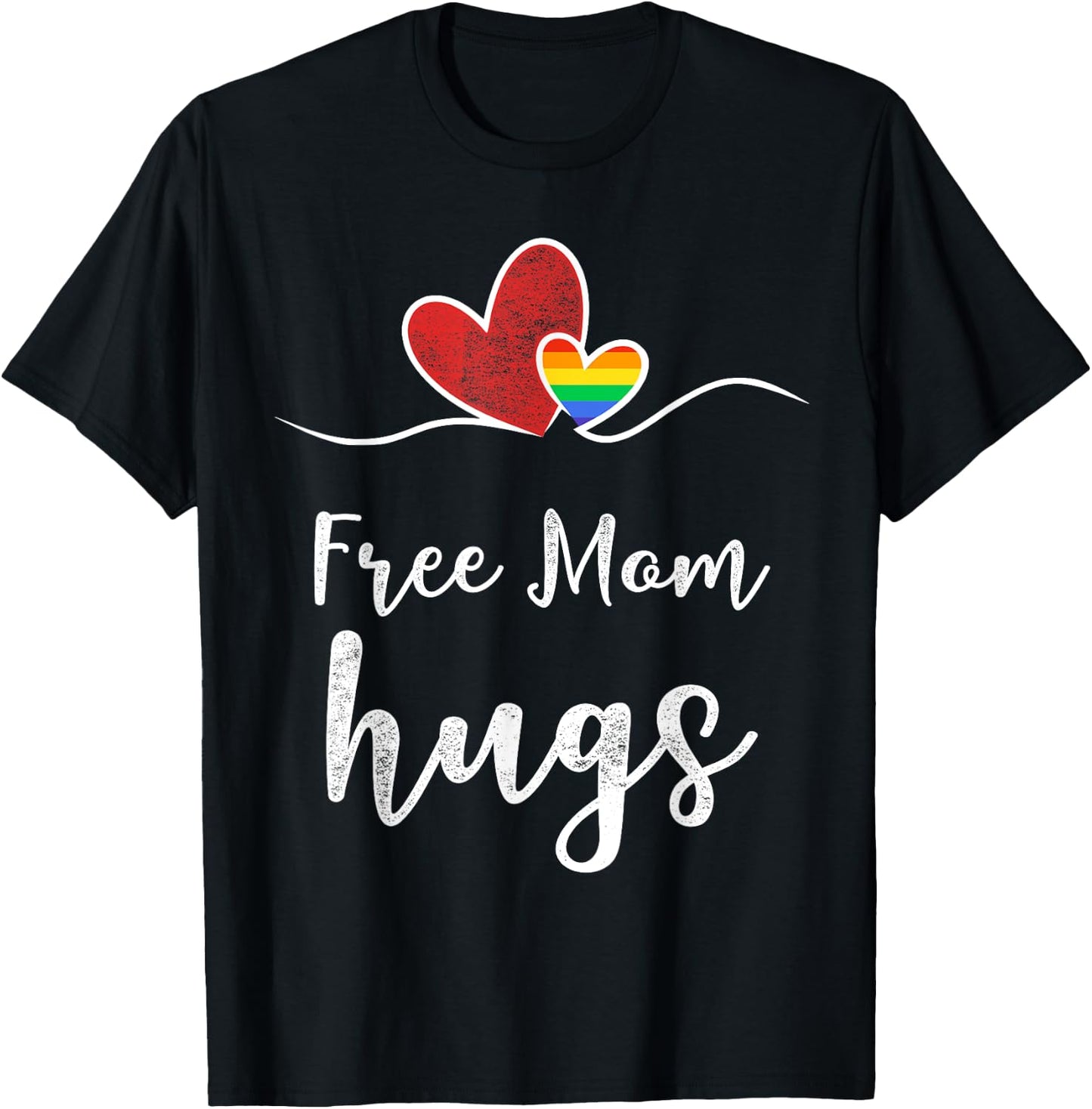Women Heart Free Mom Hugs Rainbow T-Shirt - T-Shirt | Black