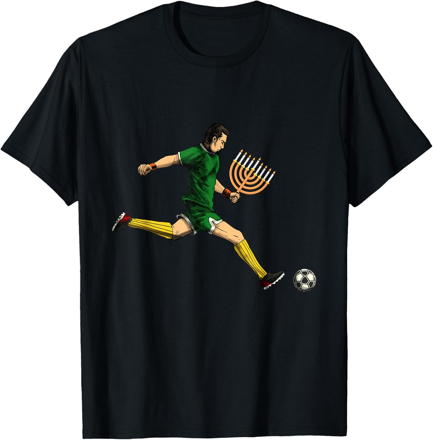 Soccer Player Menorah Hanukkah Sport Chanukah Jewish Holiday T-Shirt - T-Shirt | Black