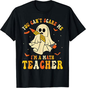 You Can't Scare Me I'm A Math Teacher Halloween Ghost Groovy T-Shirt - T-Shirt | Black
