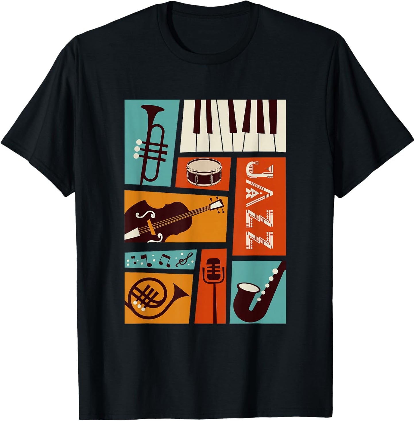 Jazz Snare Piano Music Jazz Band Musiker Saxophon Trompete T-Shirt - T-Shirt | Black