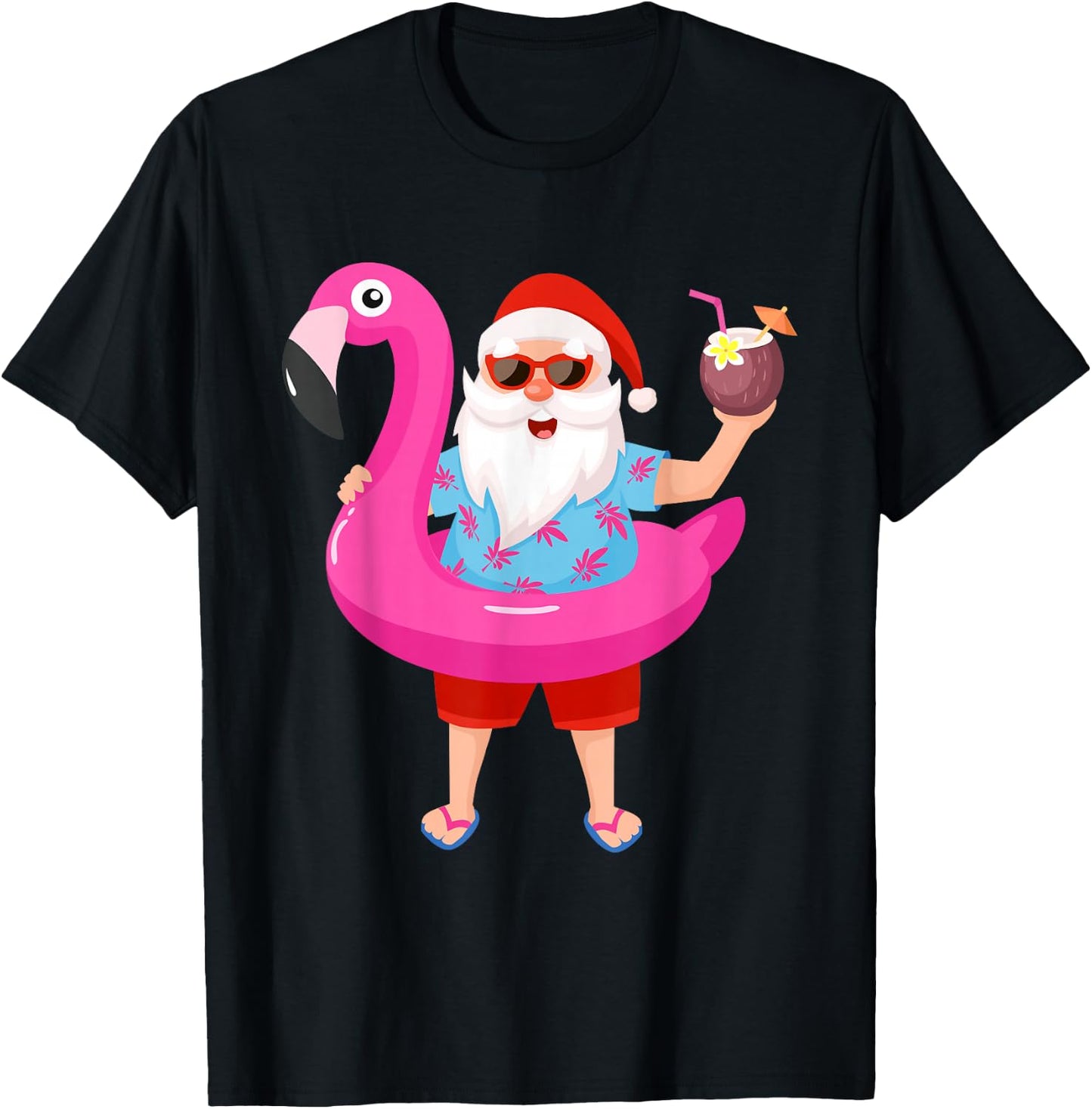 Funny Christmas in July Summer Flamingo Float Xmas Men Women T-Shirt - T-Shirt | Black