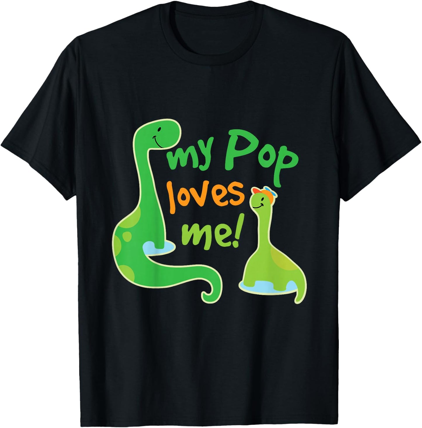 Kids My Pop Loves Me Grandson Dinosaur T-Shirt - T-Shirt | Black