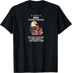 Bird WWII Veteran's Daughter Eagle & Flag, I was Raised By Raglan Baseball T-Shirt - T-Shirt | Black