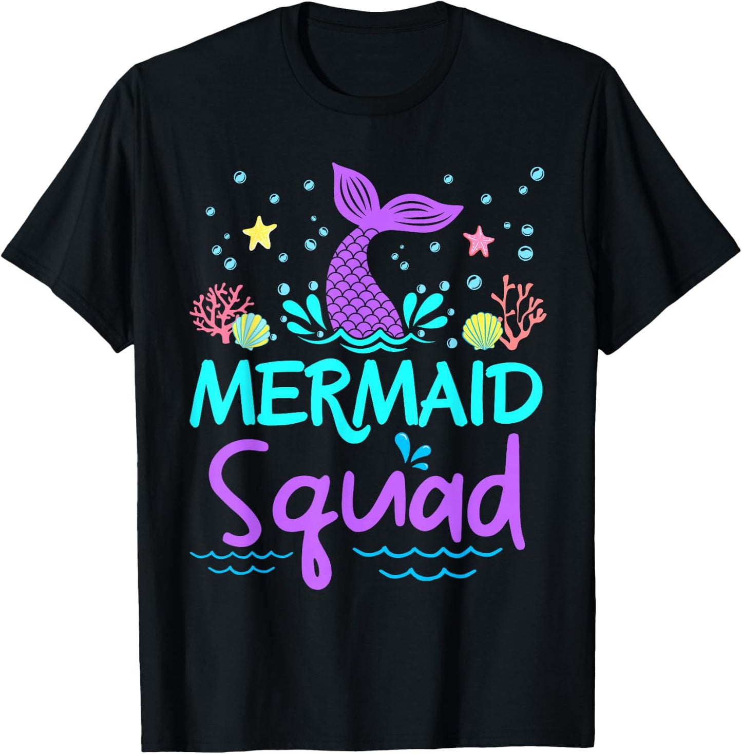 Mermaid Squad Birthday Girl Women Kids Family Matching Party T-Shirt - T-Shirt | Black