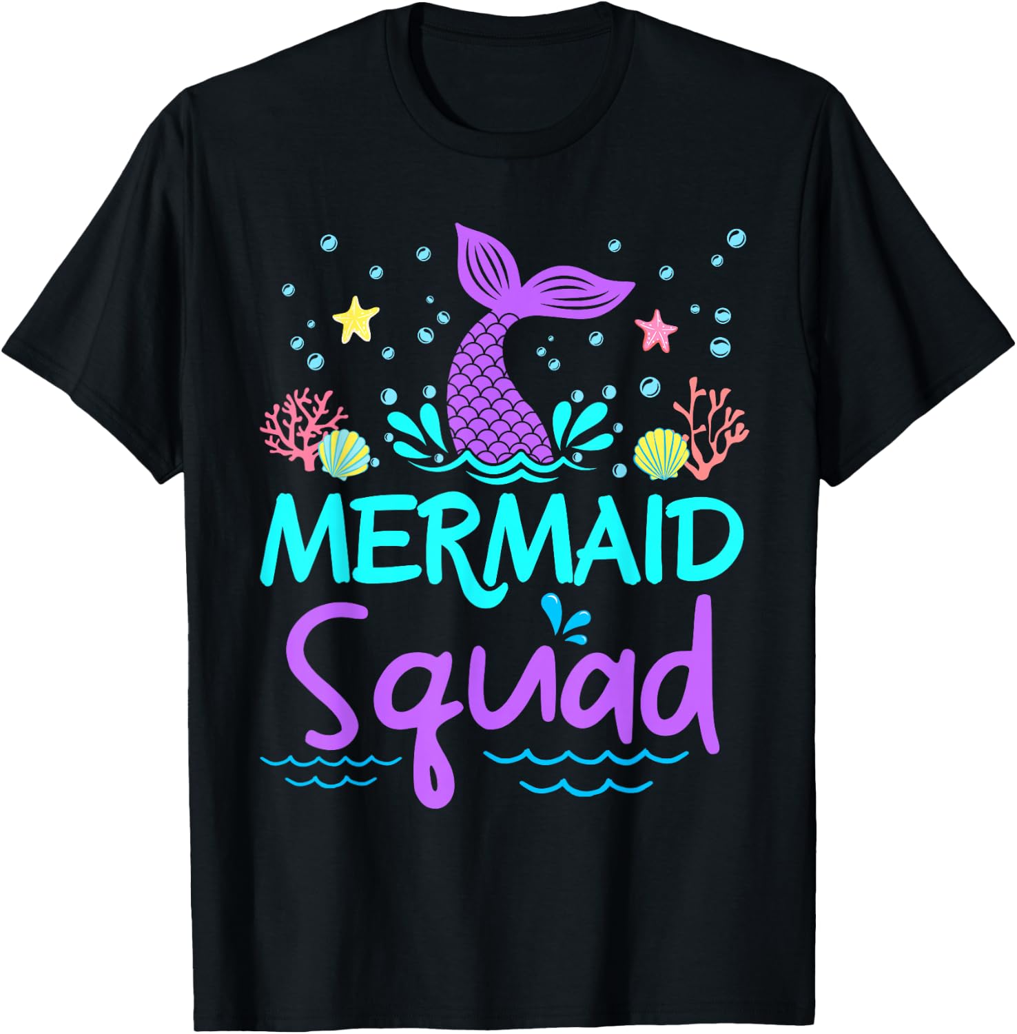 Mermaid Squad Birthday Girl Women Kids Family Matching Party T-Shirt - T-Shirt | Black