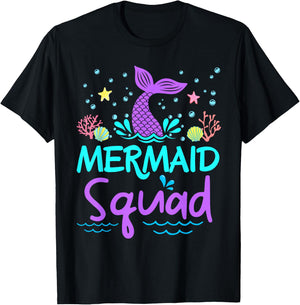 Mermaid Squad Birthday Girl Women Kids Family Matching Party T-Shirt - T-Shirt | Black