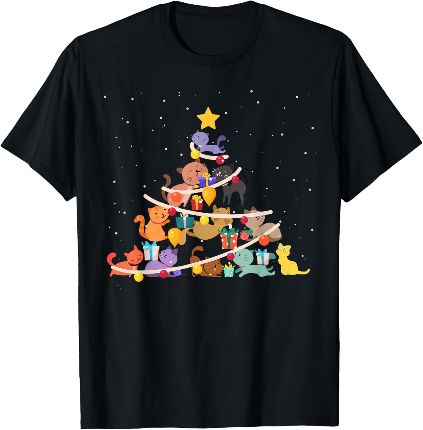Funny Cat Christmas Tree Cute Cats Design Women Men Girl Boy T-Shirt - T-Shirt | Black