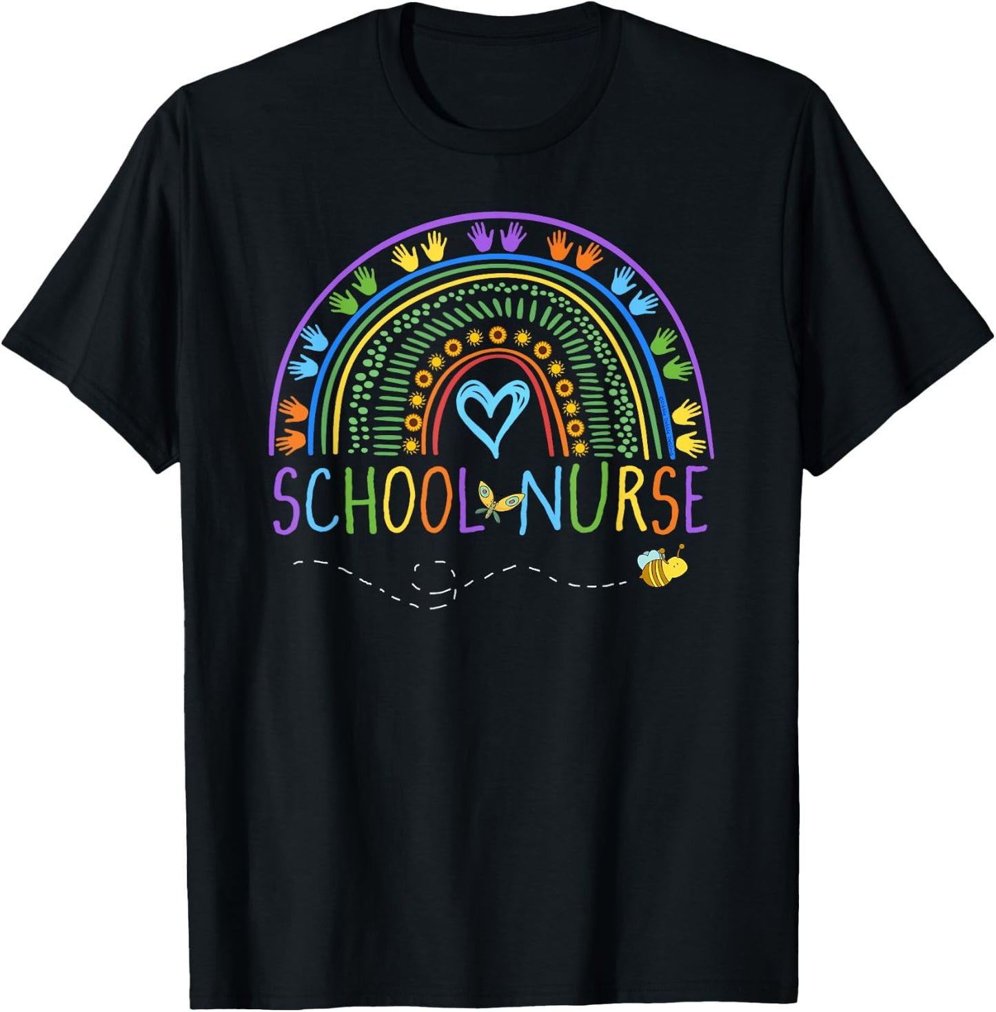 School Nurse Rainbow with Little Hands - School Nurse T-Shirt - T-Shirt | Black