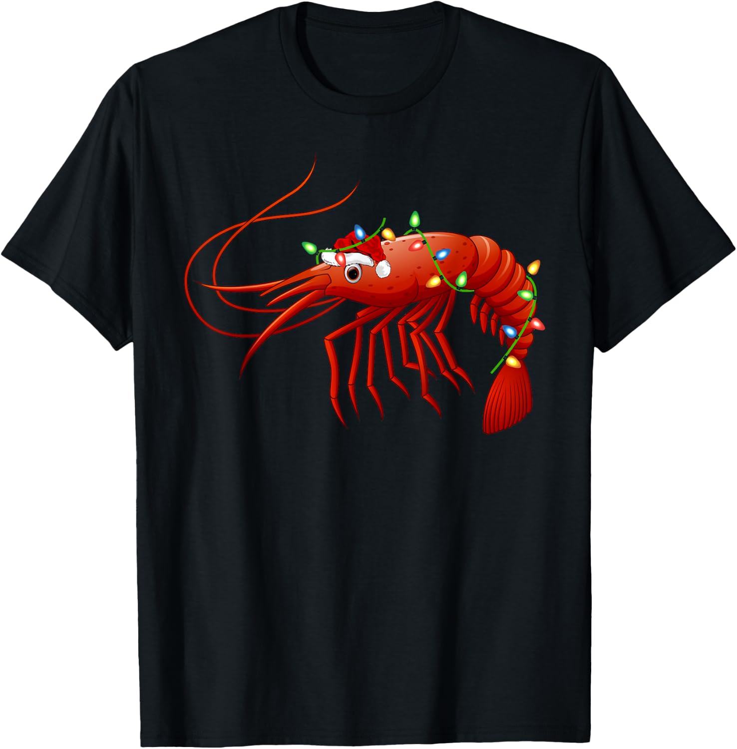 Xmas Lights Santa Hat Shrimp Christmas T-Shirt - T-Shirt | Black