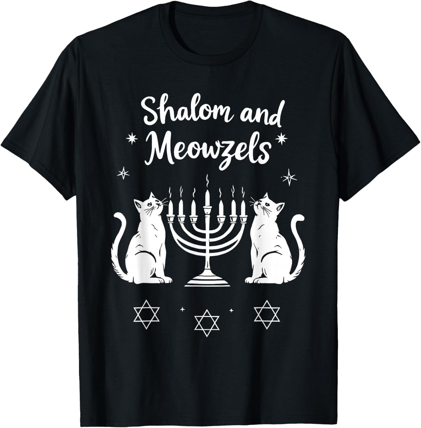 Shalom and Meowzels Funny Jewish Cat Hanukkah T-Shirt - T-Shirt | Black