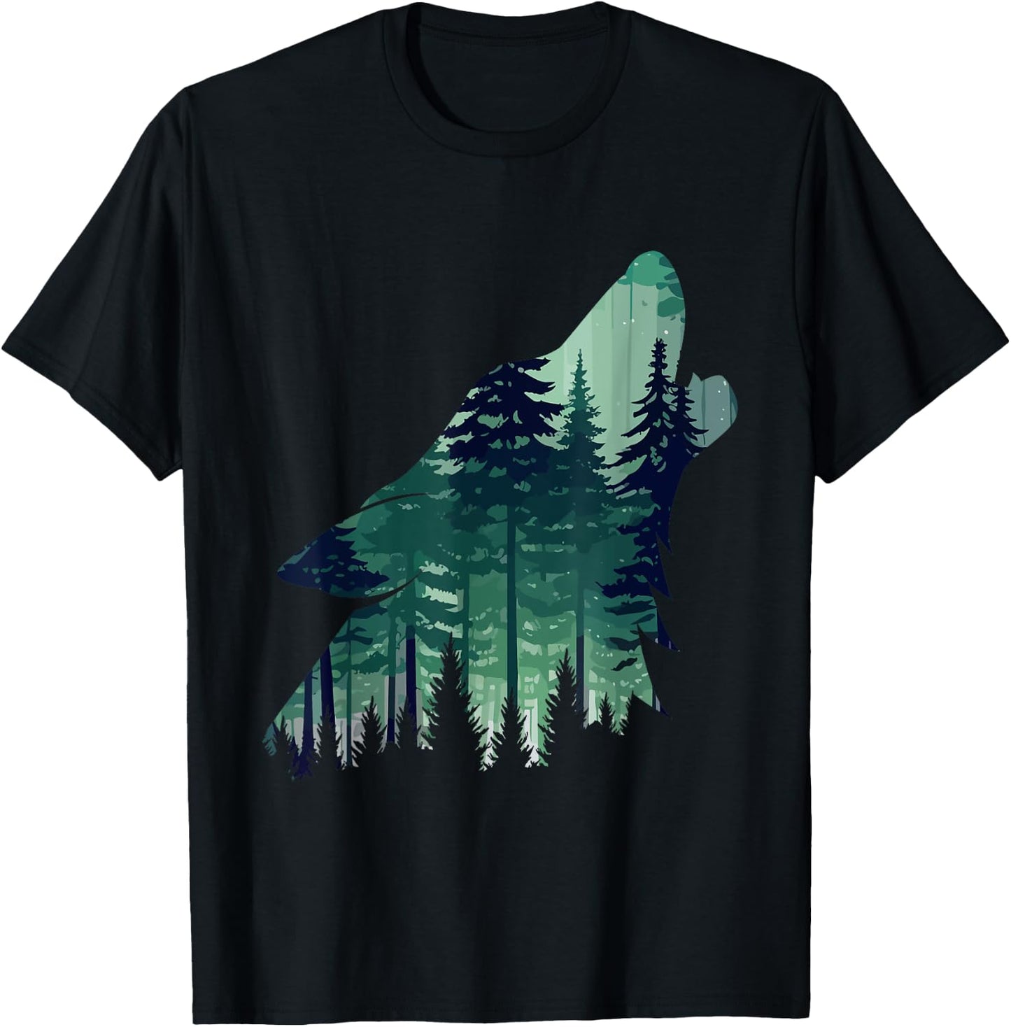 Landscape Animal Art Nature Forest Wolf Howling , Black, S T-Shirt - T-Shirt | Black