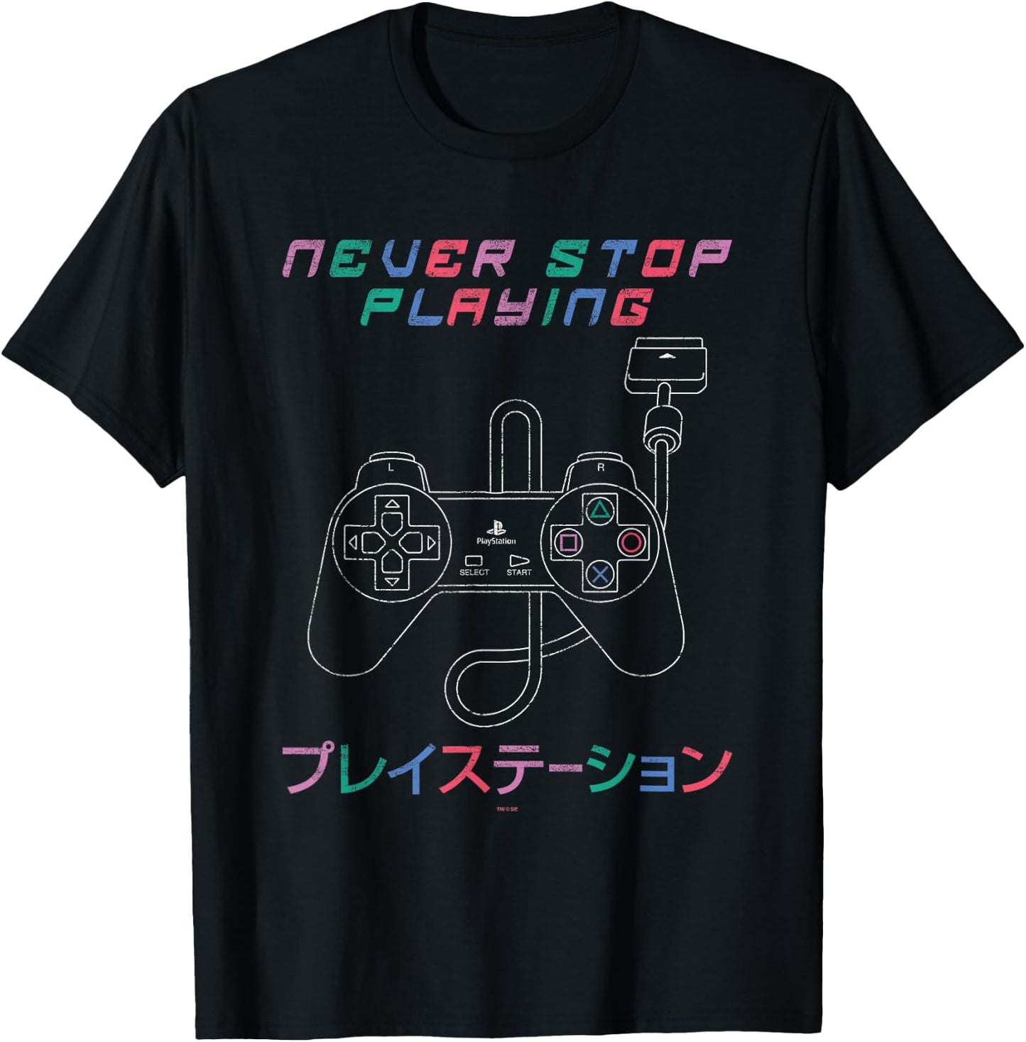 PlayStation Never Stop Playing Controller Kanji Video Game T-Shirt - T-Shirt | Black