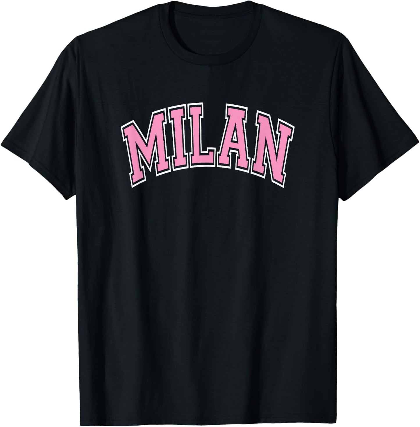 Milan Arched Pink Text T-Shirt - T-Shirt | Black