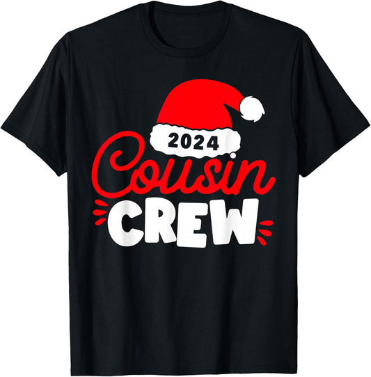 Funny Cousin Crew Santa Hat Matching Christmas Family Group T-Shirt - T-Shirt | Black