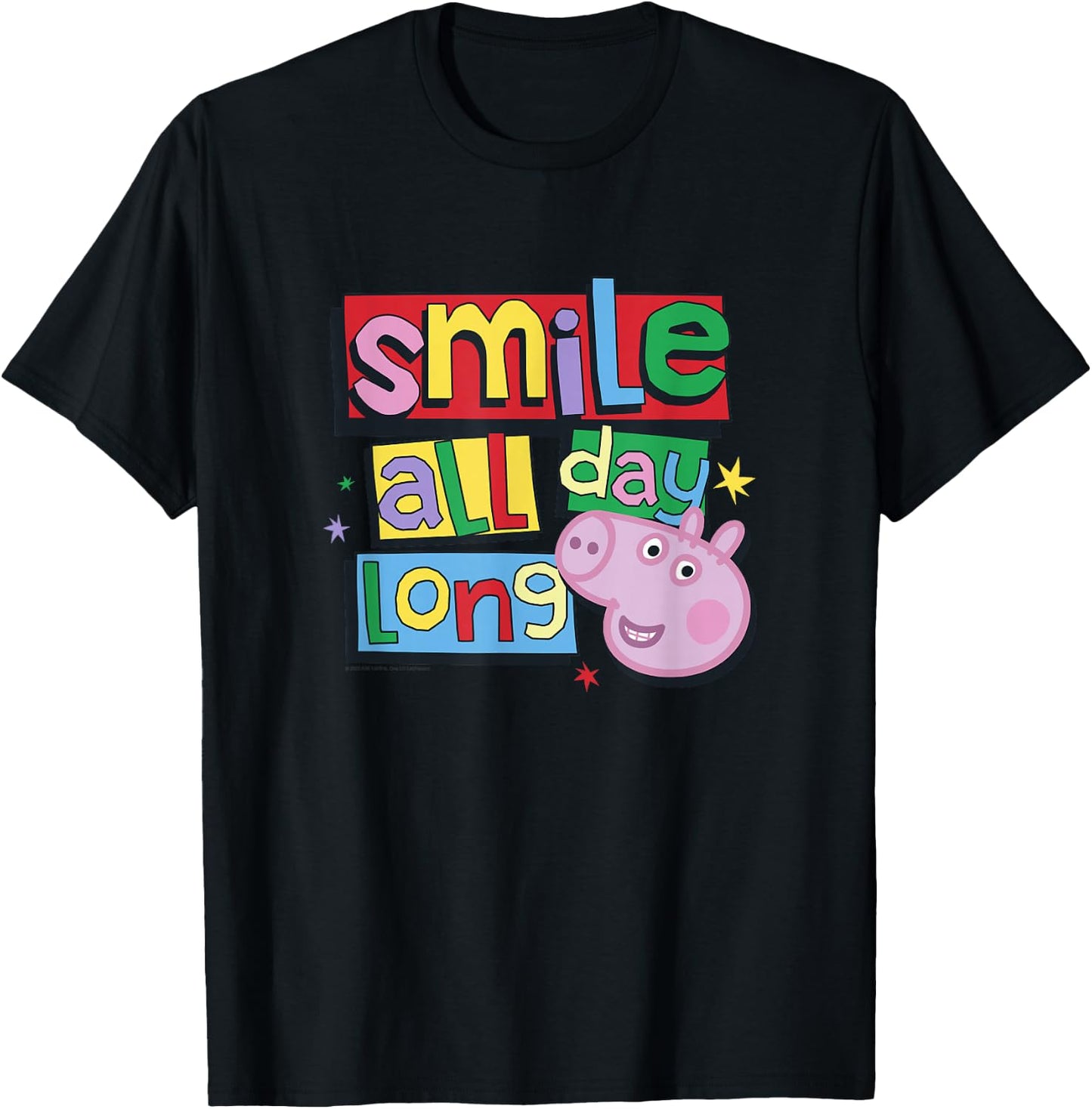 Peppa Pig Smile All Day Long Cute Colorful Portrait T-Shirt - T-Shirt | Black