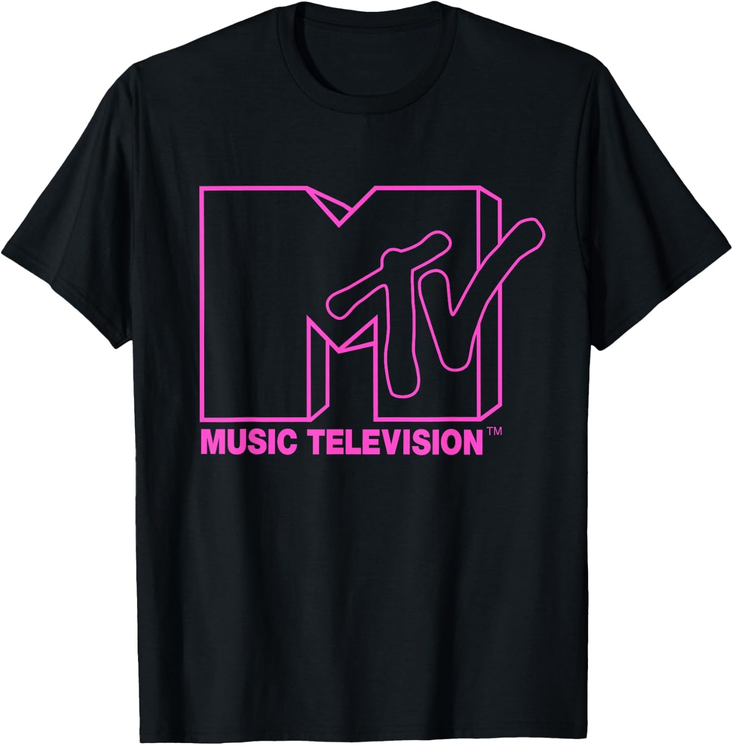 MTV - Neon Pink Logo Outline T-Shirt - T-Shirt | Black