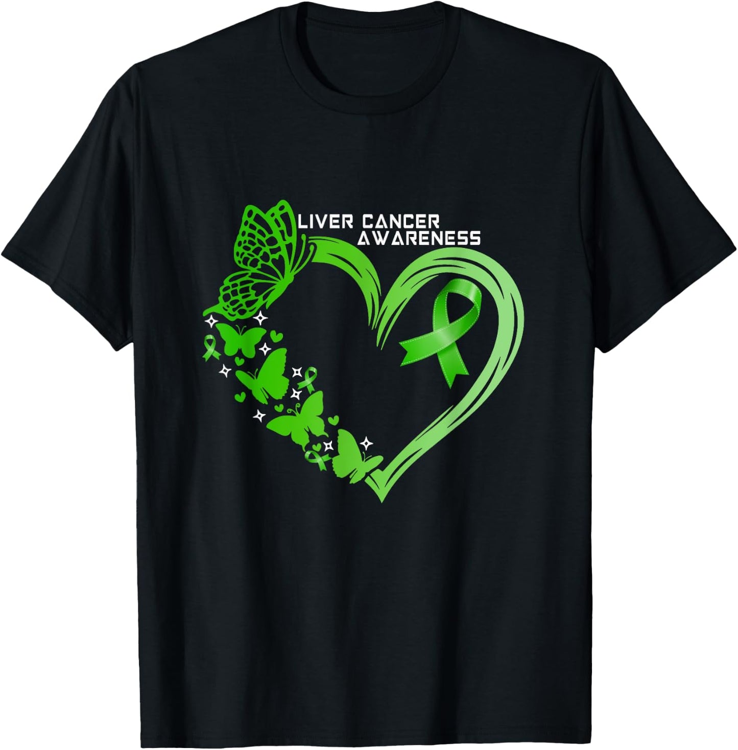 Liver Cancer Awareness Green Ribbon Liver Cancer Warrior T-Shirt - T-Shirt | Black