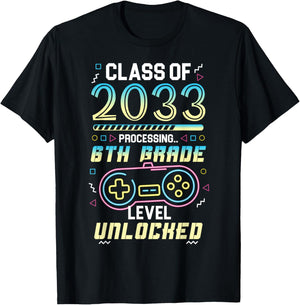 Class 2033 Gaming 6th Grade Level Unlocked Back to School T-Shirt - T-Shirt | Black