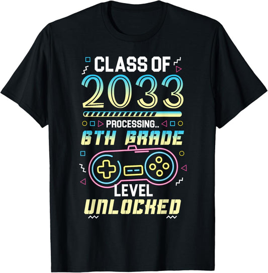 Class 2033 Gaming 6th Grade Level Unlocked Back to School T-Shirt - T-Shirt | Black