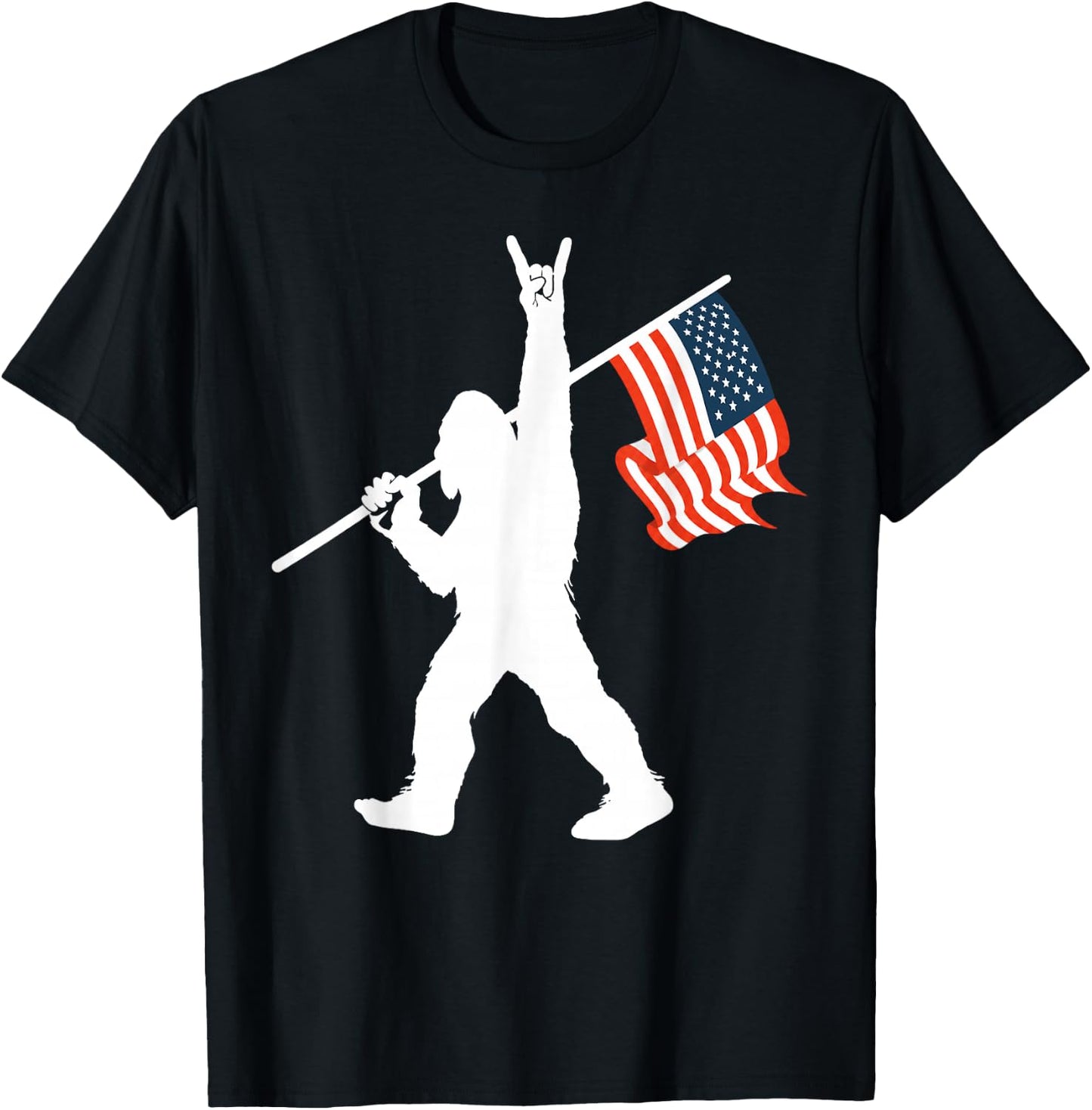 Big Foot Bigfoot Sasquatch American Flag Patriotic 4th July T-Shirt - T-Shirt | Black
