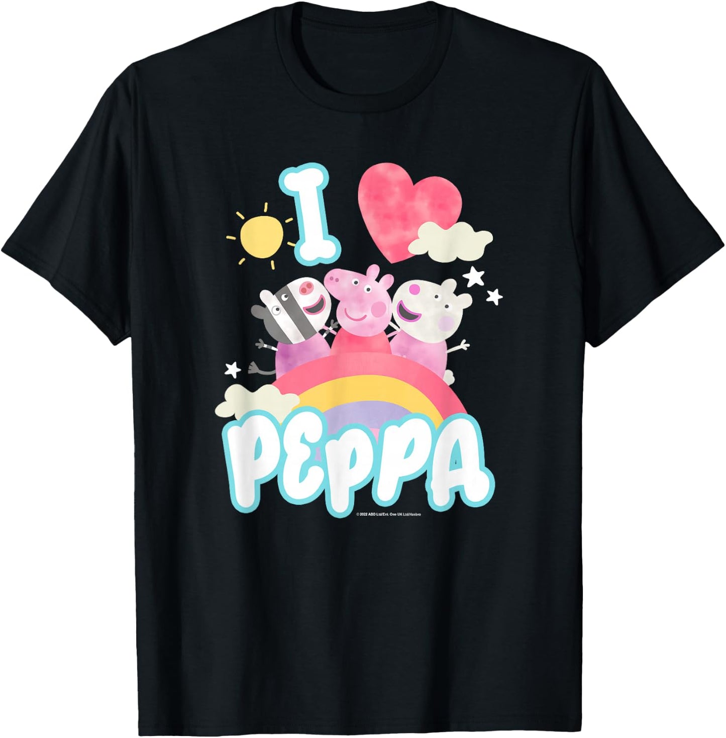Peppa Pig Group Shot I Love Peppa Rainbow Friendship Logo T-Shirt - T-Shirt | Black