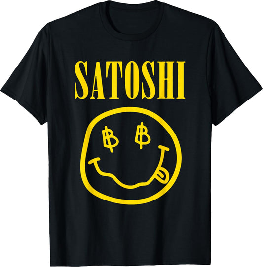 Satoshi Nakamoto Yellow Smile , black T-Shirt - T-Shirt | Black