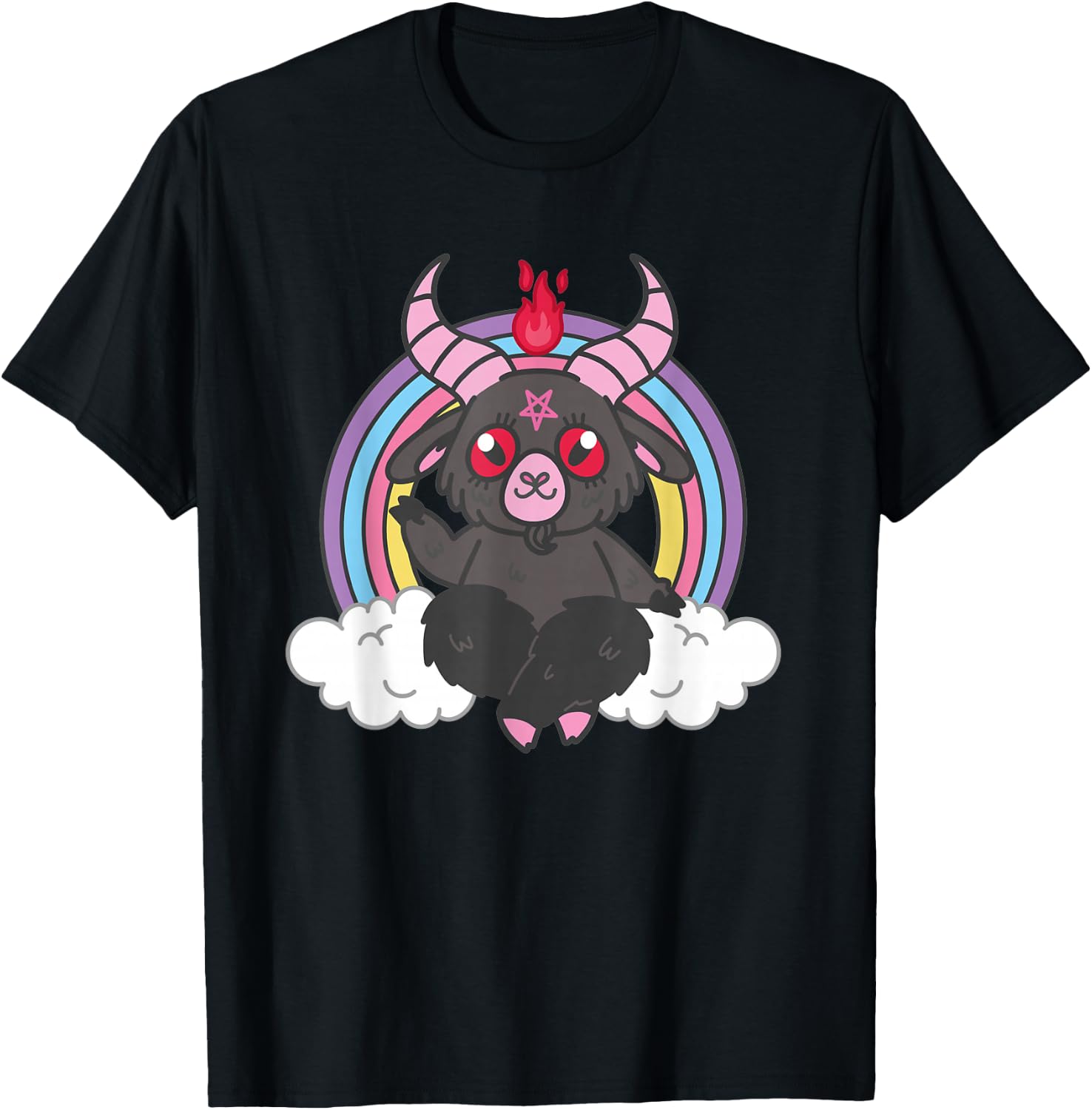 Pastel Goth Cute Kawaii Weird Goat Rainbow Satanic Pentagram T-Shirt - T-Shirt | Black