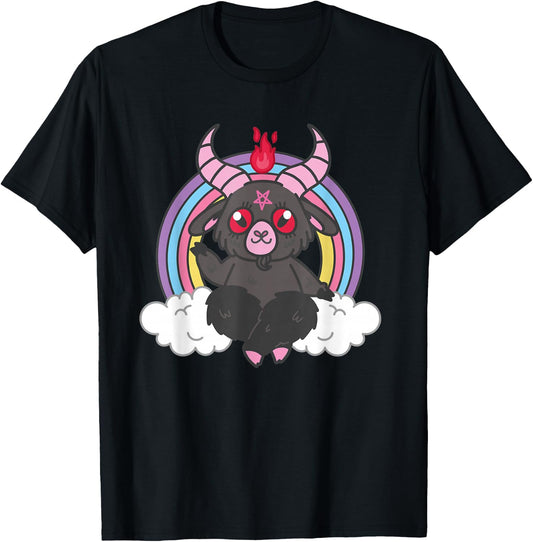 Pastel Goth Cute Kawaii Weird Goat Rainbow Satanic Pentagram T-Shirt - T-Shirt | Black