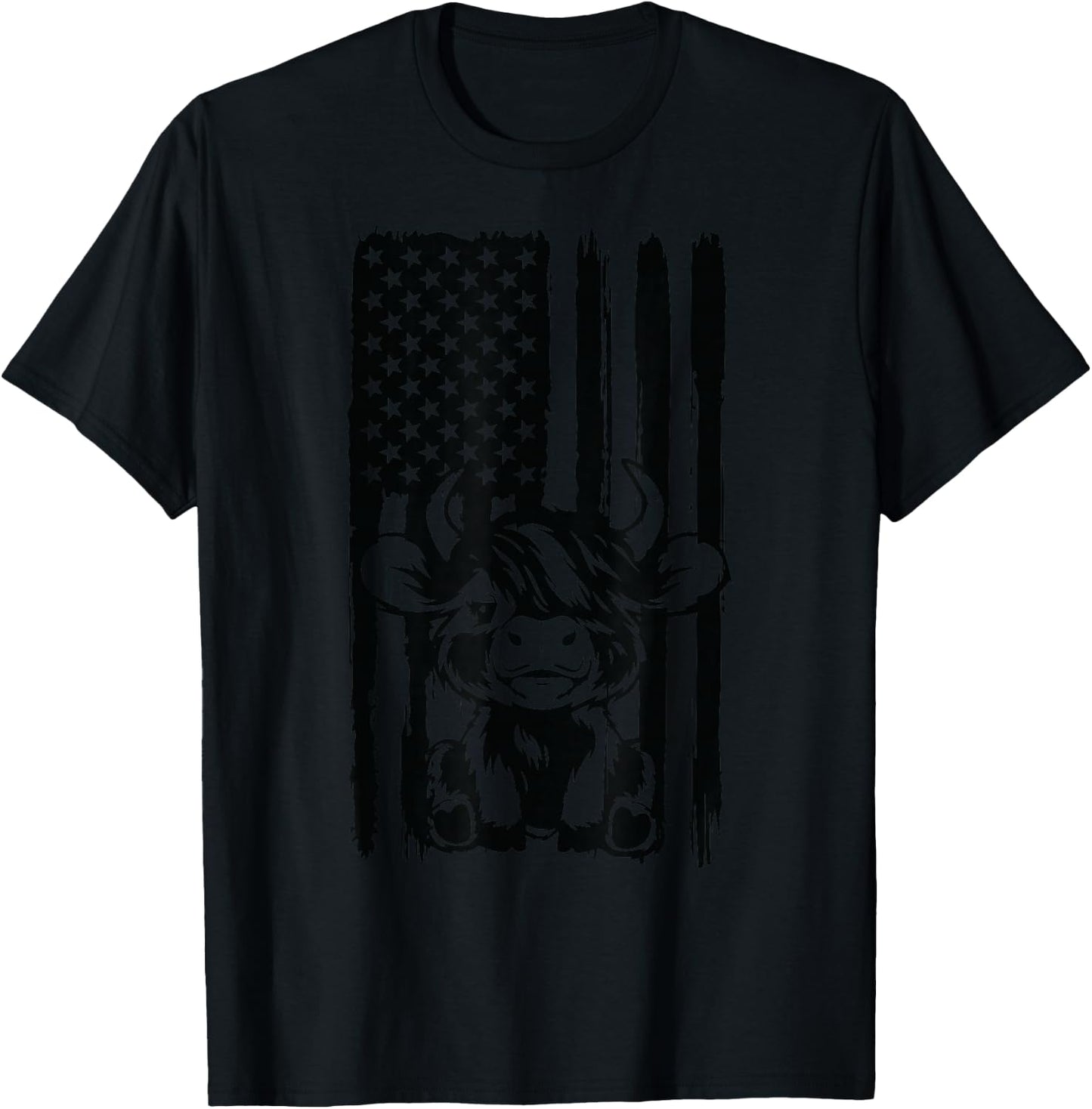 Highland Cow baby American Flag USA Patriot T-Shirt - T-Shirt | Black