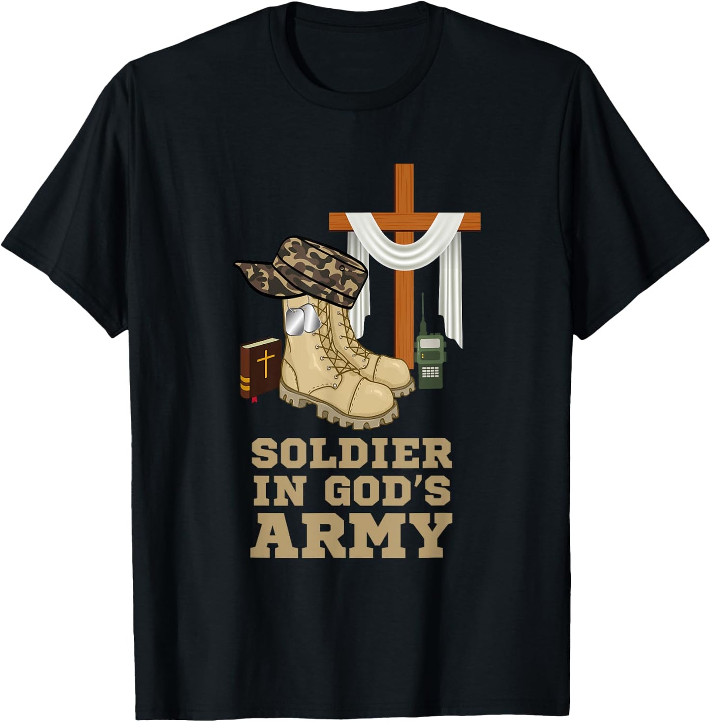 Christian Soldier In God's Army Military Jesus Christ Cross T-Shirt - T-Shirt | Black