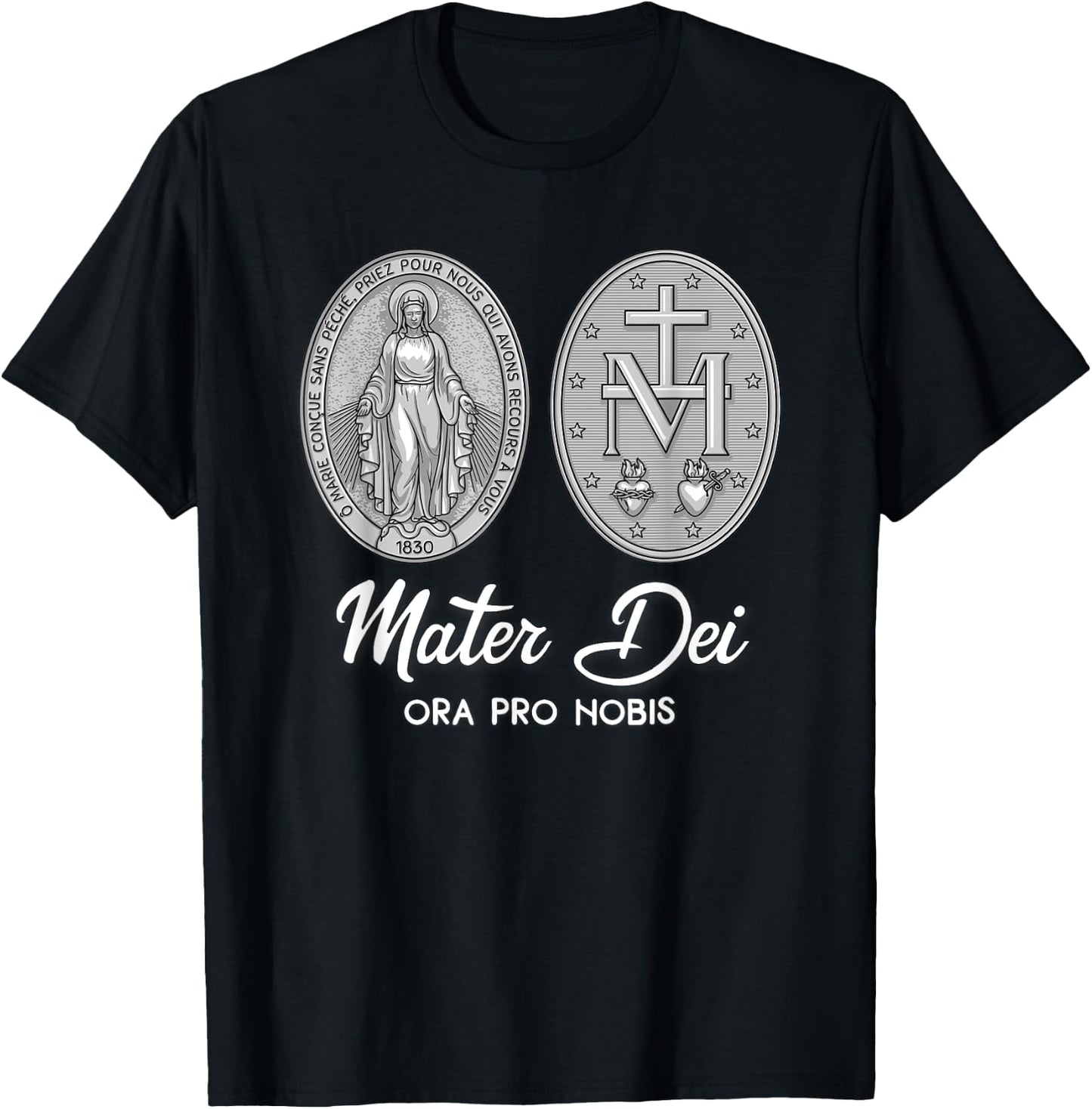 Miraculous Medal Marian Our Lady Catholic T-Shirt - T-Shirt | Black