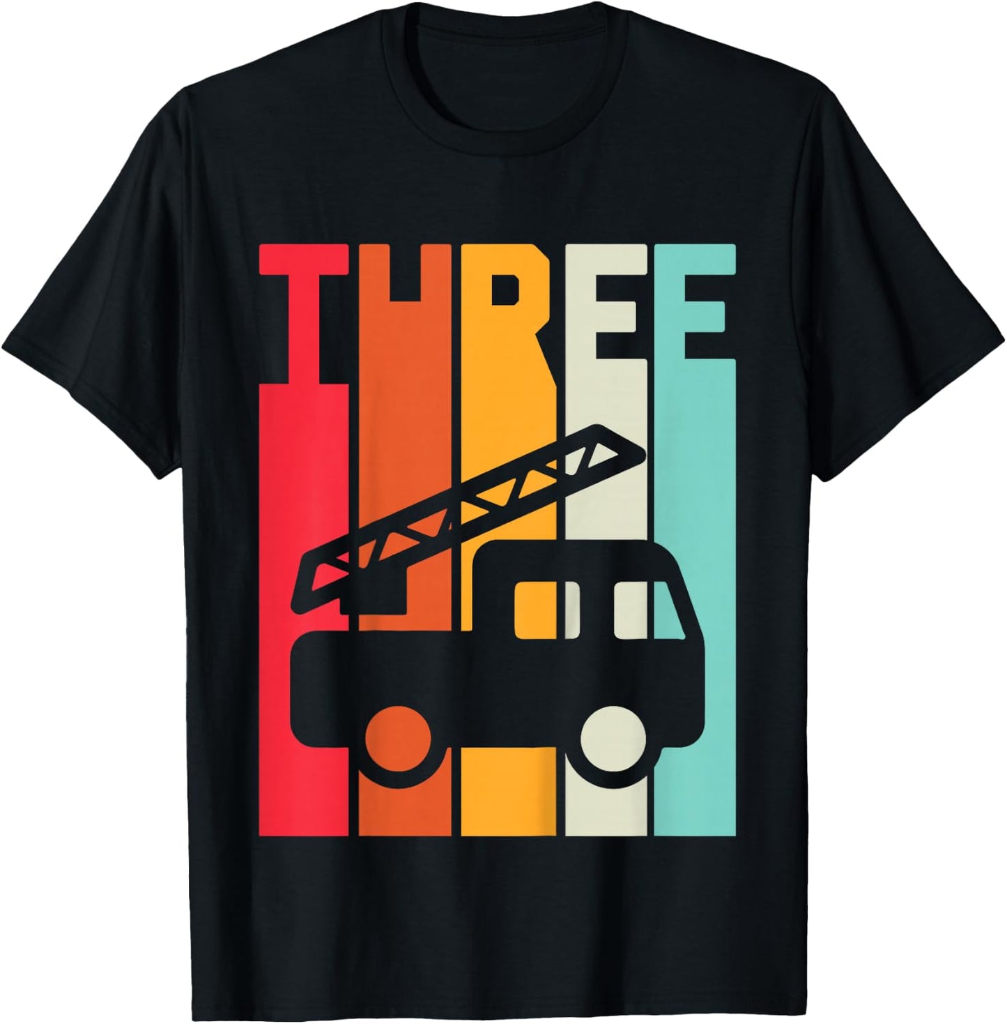 Fire Truck 3rd Birthday Boys Firefighter Fireman 3 Years T-Shirt - T-Shirt | Black