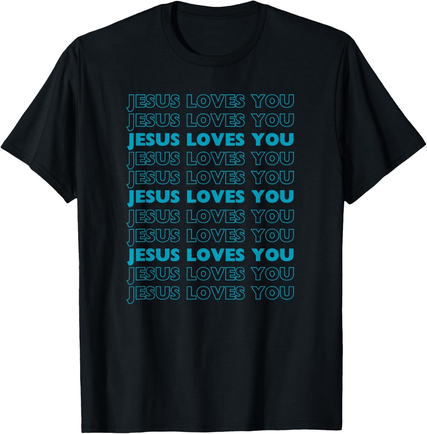 Jesus Loves You with aqua blue letters Christian T-Shirt - T-Shirt | Black