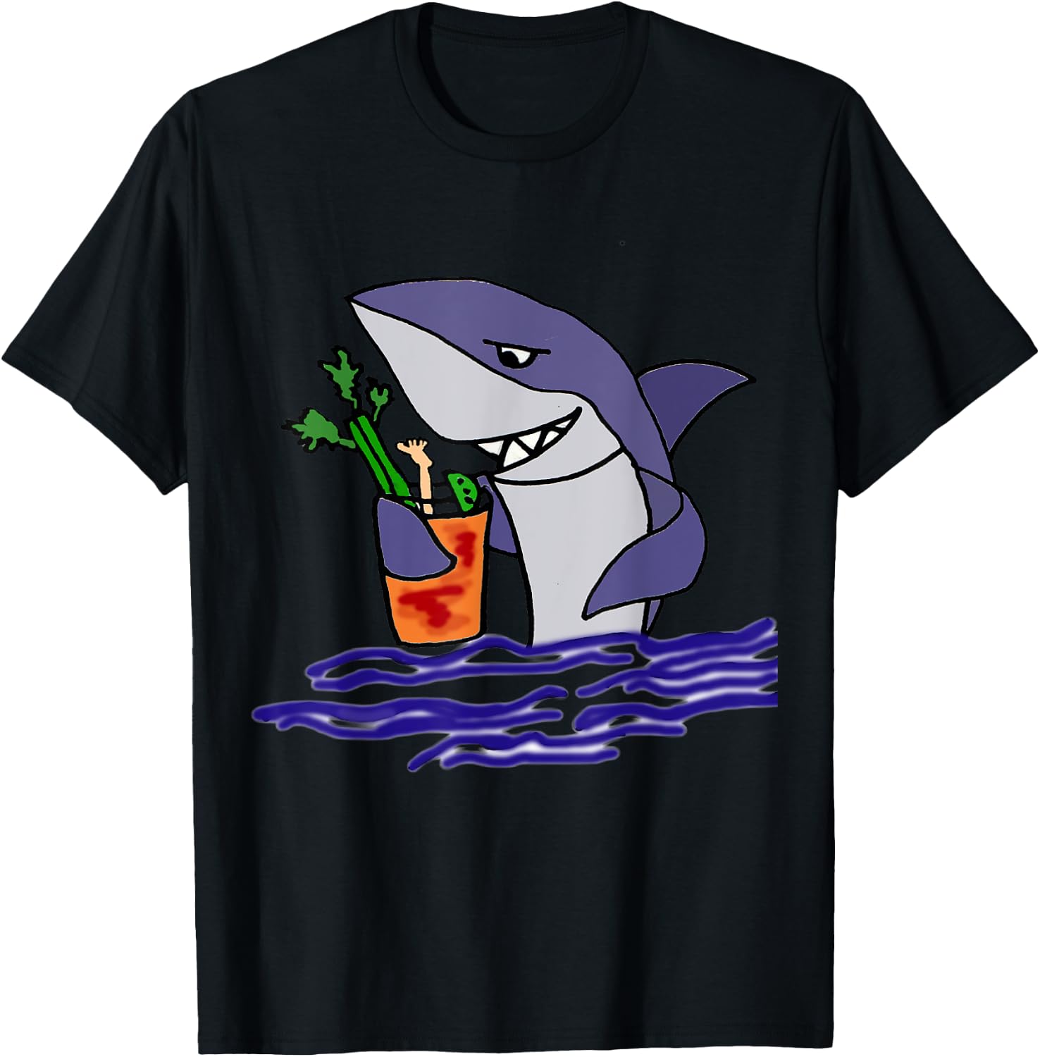Smiletodaytees Funny Shark Drinking Bloody Mary T-Shirt - T-Shirt | Black