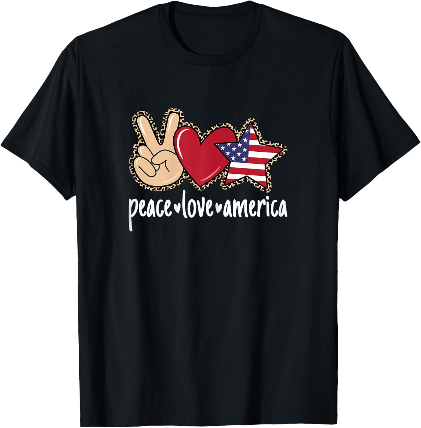 Peace Love America USA Patriotic 4th Of July Women Girls T-Shirt - T-Shirt | Black
