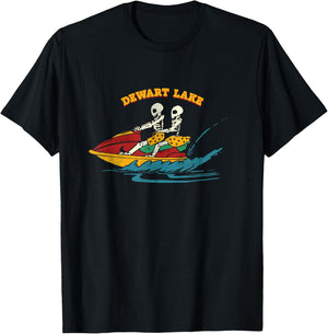 Dewart Lake Indiana Funny Skeleton Jet Ski Retro T-Shirt - T-Shirt | Black