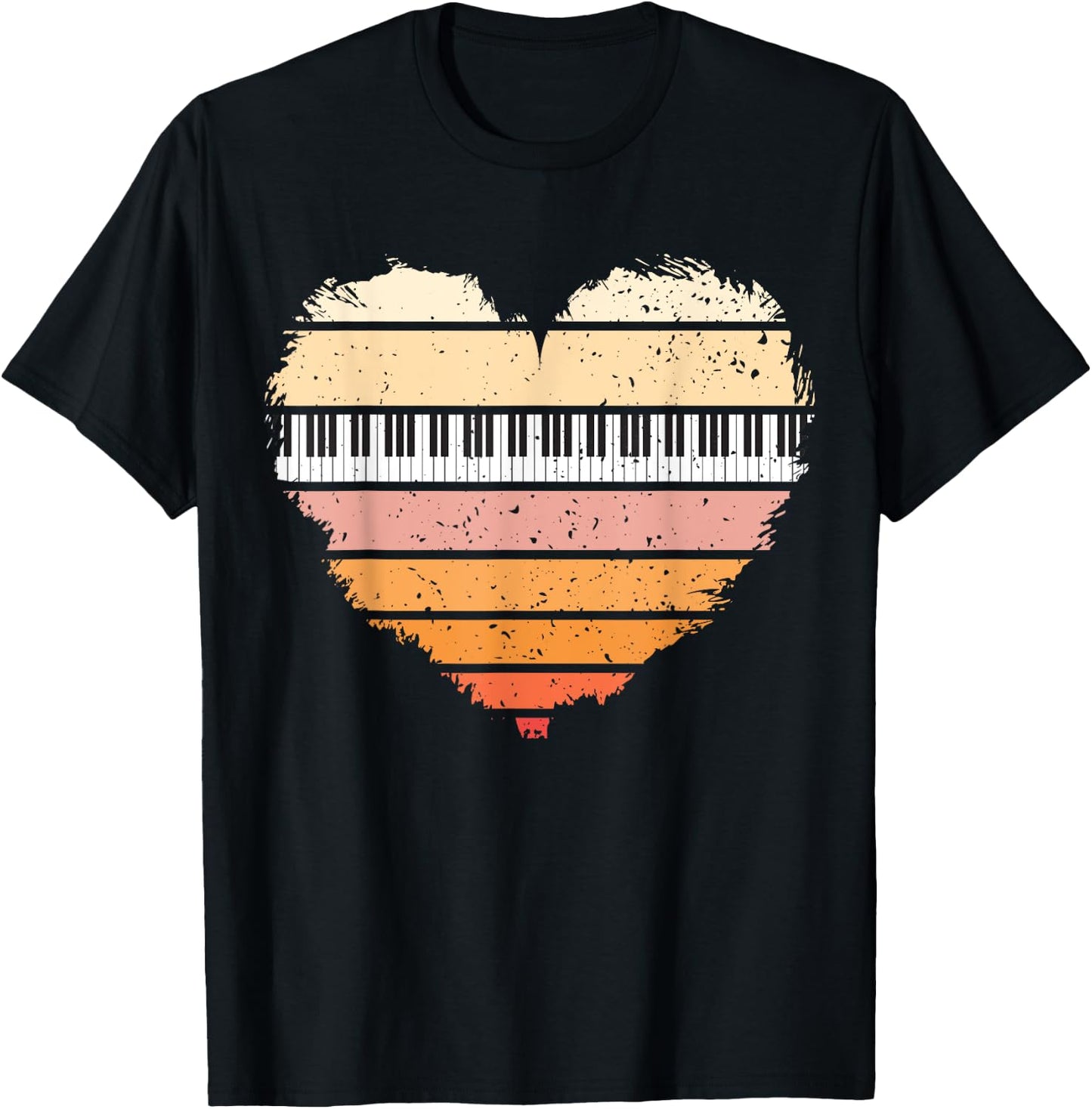 Piano Lover Pianist Piano Player Retro Sunset Heart Musician T-Shirt - T-Shirt | Black