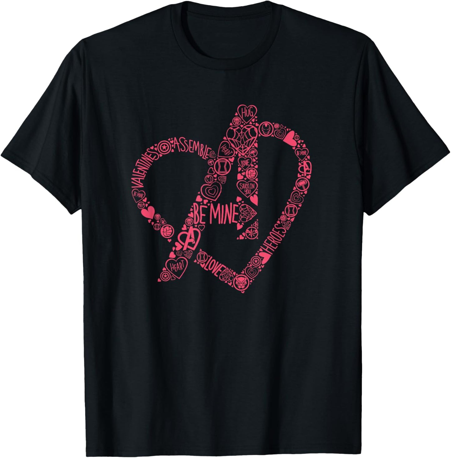 Marvel Avengers Heart Logo Valentine's Day T-Shirt - T-Shirt | Black
