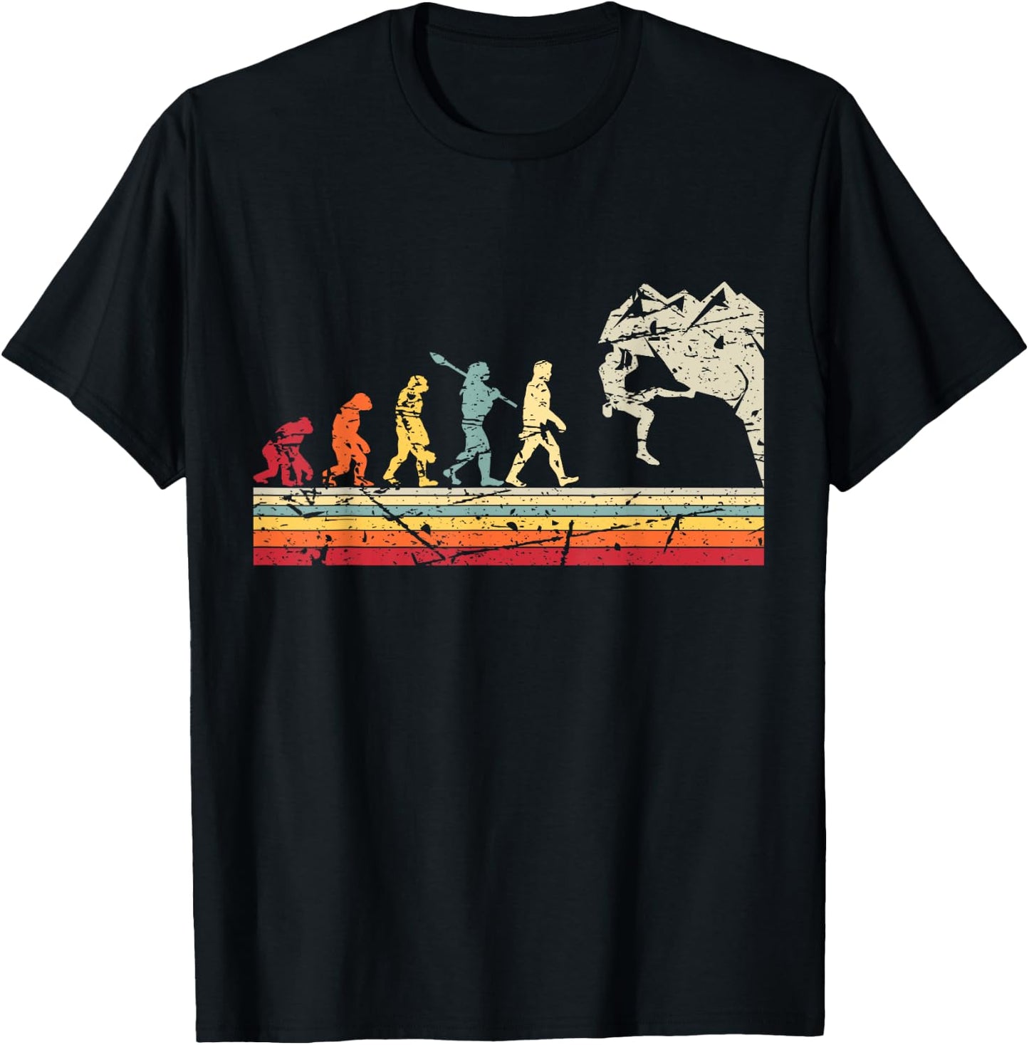 Rock Climbing Human Evolution Vintage Climber T-Shirt - T-Shirt | Black