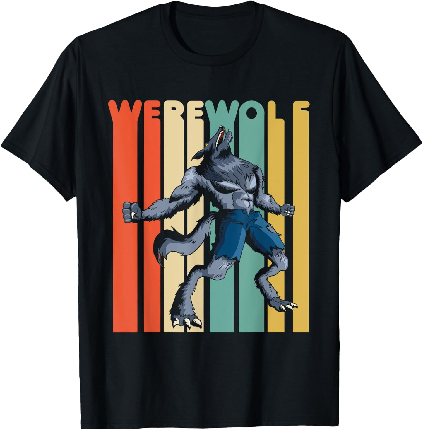 Vintage Style Werewolf Retro Halloween Design T-Shirt - T-Shirt | Black